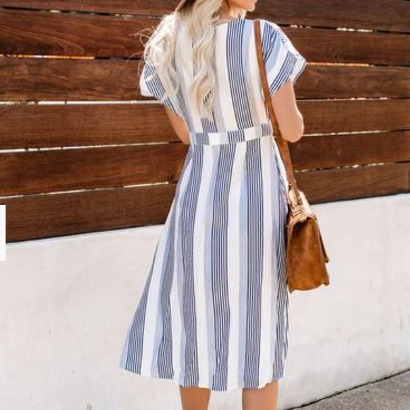 Stripped Button Down Midi Dress - Picture 2 of 7